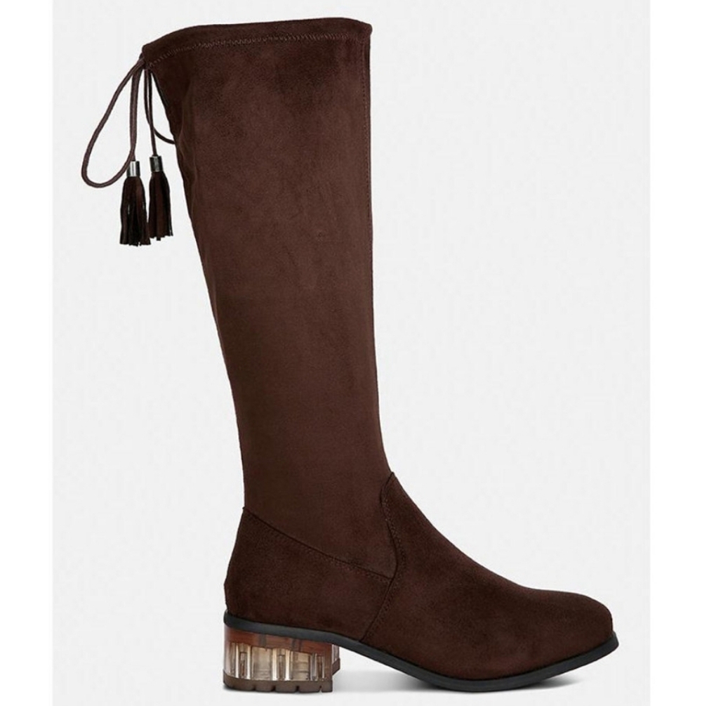 London Rag Francesca Tassels Detail Short Heel Calf Boot- Chocolate